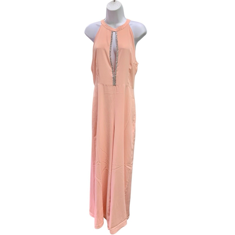 Women's Blush Pink Sleeveless Halter Neck Jumpsuit With Keyhole Large NWT